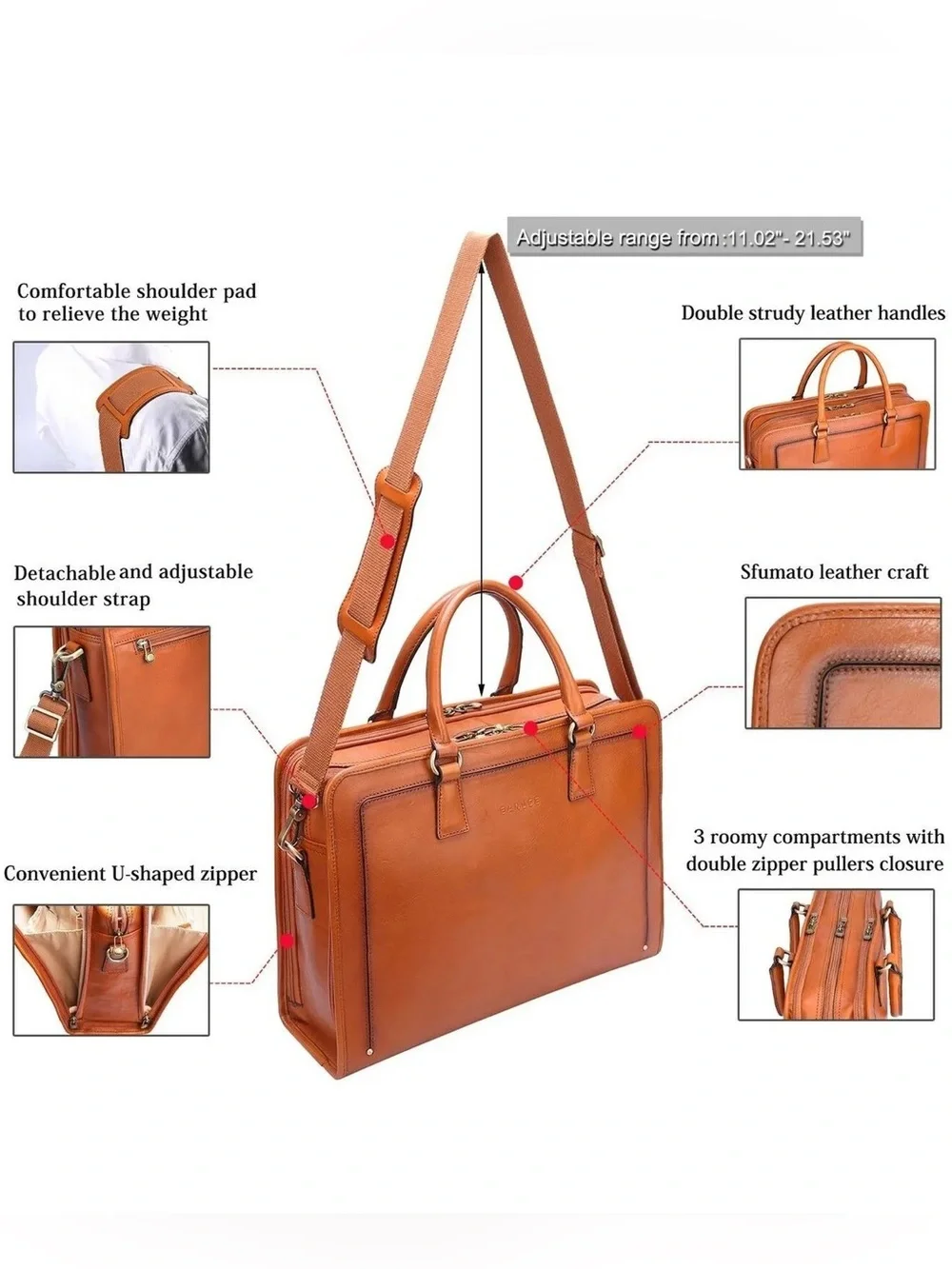 Banuce Italian Chest Nuts Full Grain Leather Multi-purpose Briefcase for Women